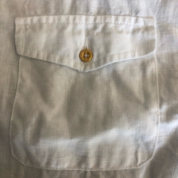 New ellen Tracy white linen button down shirt size small short sleeve blouse - Picture 3 of 9